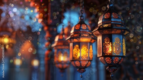 Vibrant ramadan lantern decor background - 3d rendered illustration