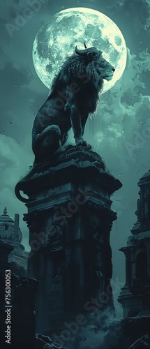 Chimera lurking in ancient ruins a fusion of lion