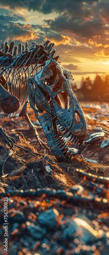 Fossil excavation site at dusk