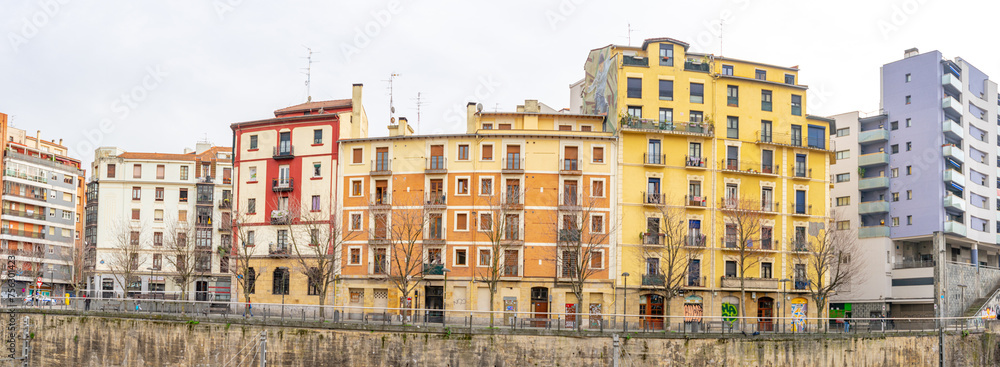 panoramic view of residential buildings in the vicinity of Zabalburu railway station.  Bilbao-Basque country-Spain.13-3-2024