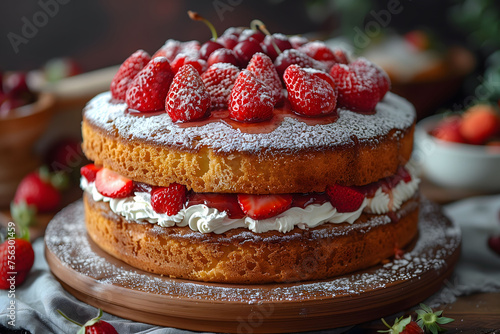 Close Up of Cake With Strawberries on Top