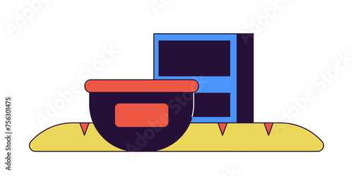 Checkout grocery 2D linear cartoon object. Bread jam cereals. Supermarket goods isolated line vector element white background. Foodstuff store. Shopping food. Grocerys color flat spot illustration