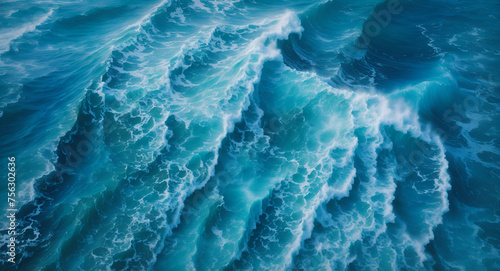 Rough sea waves. Aerial view of blue ocean sea waves. Sea water splashing. Blue sea wave background.