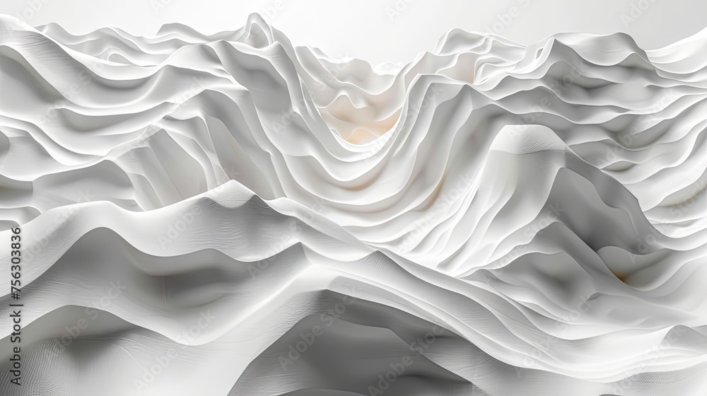 Fototapeta premium White paper cut background featuring lines and topographic map elements. An abstract backdrop with curved reliefs resembling waves, realistically textured with layered papercut decorations