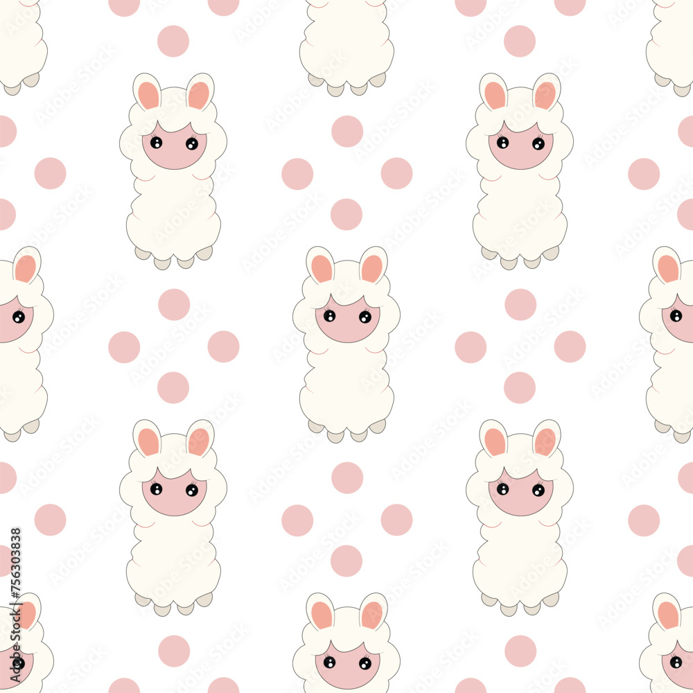 Seamless pattern with cute sheep on blue. Vector background for kids.