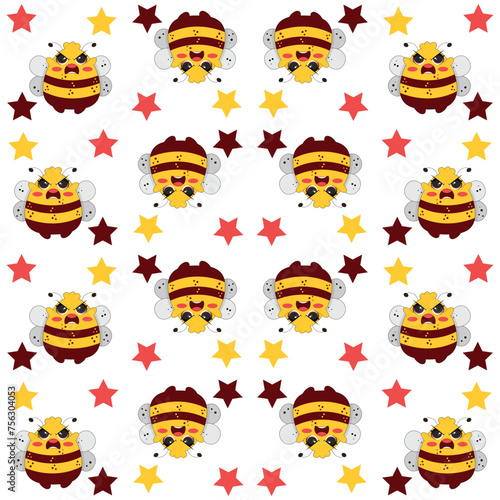 Vector cute cartoon bee seamless pattern background