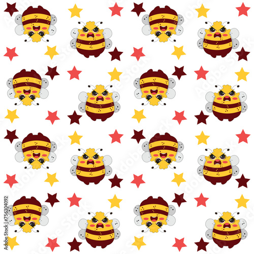 Vector cute cartoon bee seamless pattern background
