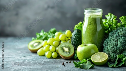 green fruit and vegetable juice, empty text space 