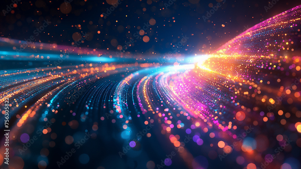 Obraz premium Colorful light waves with particles and futuristic spectrum