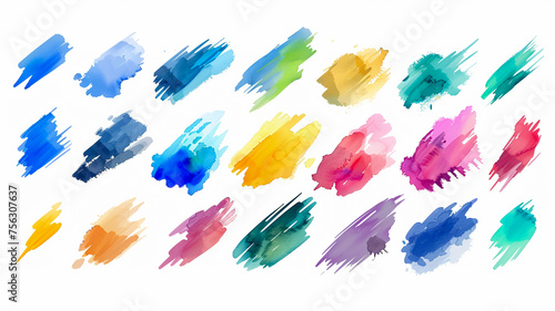 collection of a beautiful and colorful watercolor stroke sets isolated on white background.