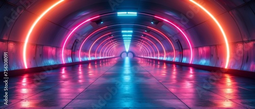 A sci-fi futuristic cyberpunk space corridor featuring neon black and purple glow-in-the-dark light strips