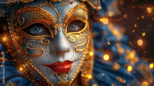 Carnival Party - Venetian Mask With Abstract Defocused Bokeh Lighting - Masquerade Disguise Concept