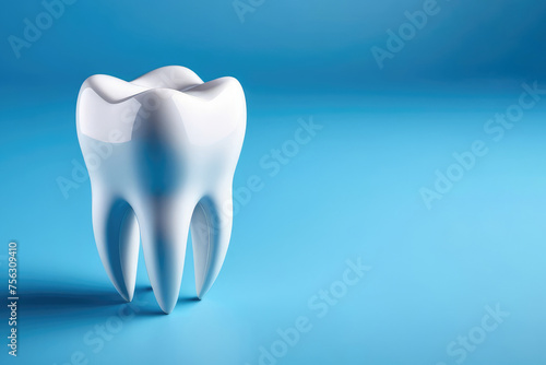 3d model of white healthy molar tooth on blue background. dentistry, stomatology concept