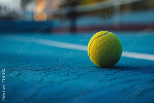 a tennis ball on a blue surface © Mariana