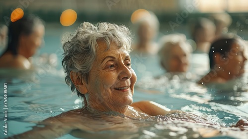 Group of elderly women exercising in water © Jang