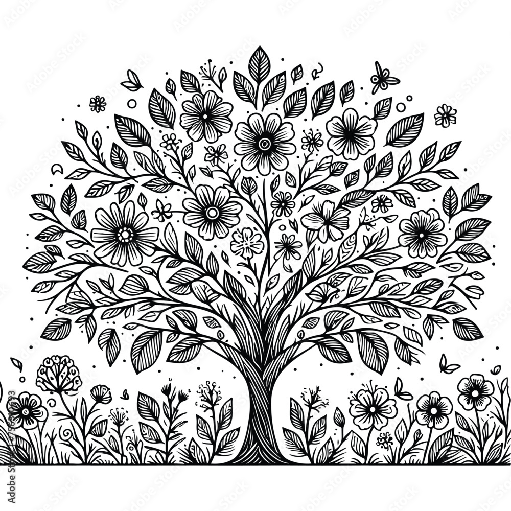 Flower Tree Line Art Bundle