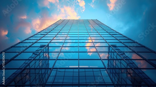 Modern office building with blue sky  and glass facades.