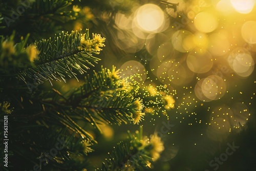 Glowing Yellow Flowers in a Pine Tree A Perfect Shot for a June Wedding Generative AI