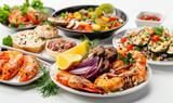 seafood dishes close-up on white background