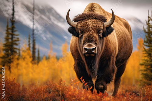 Alaskan bison in wilderness of majestic Alaska. Ai Generative