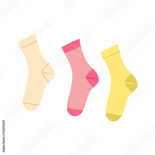 Cartoon Color Clothes Female Socks Set Concept Flat Design Style Isolated on a White Background. Vector illustration