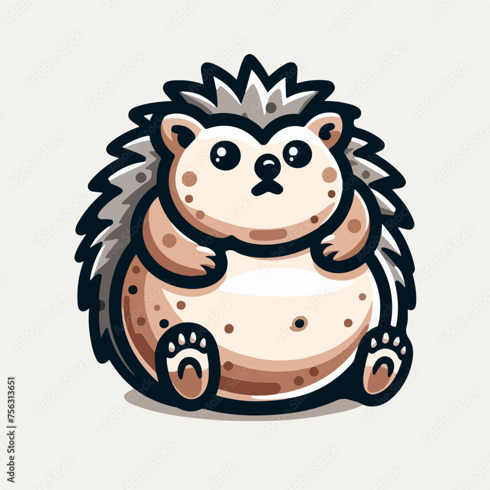 Vector illustration of cute fat chubby hedgehog logo icon sticker tattoo.