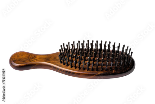 A wooden brush with black bristles rests on a white background