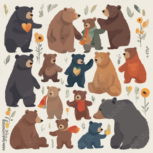 Fototapeta Naklejka Na Ścianę i Meble -  Bear Hugs and Blooms: A Cozy Illustrated Collection