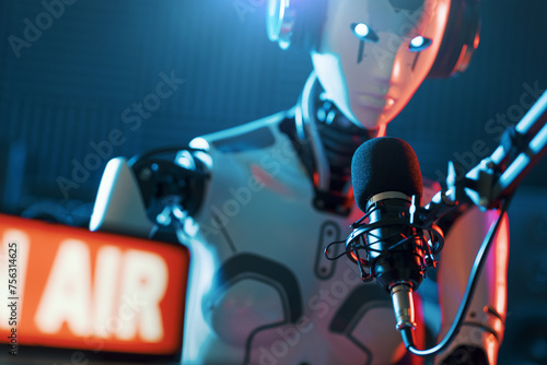 AI robot working at the radio station studio