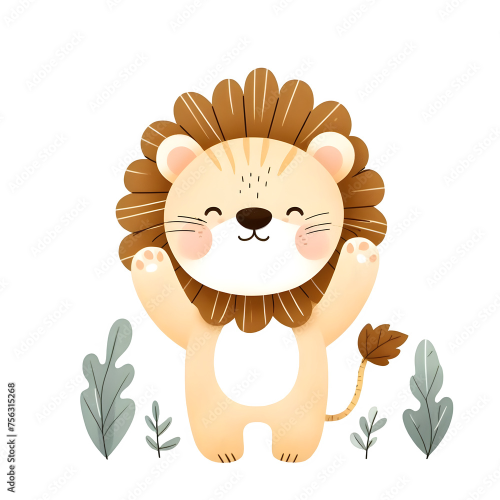 Fototapeta premium Whimsical Lion Cub: Playful Jungle Art