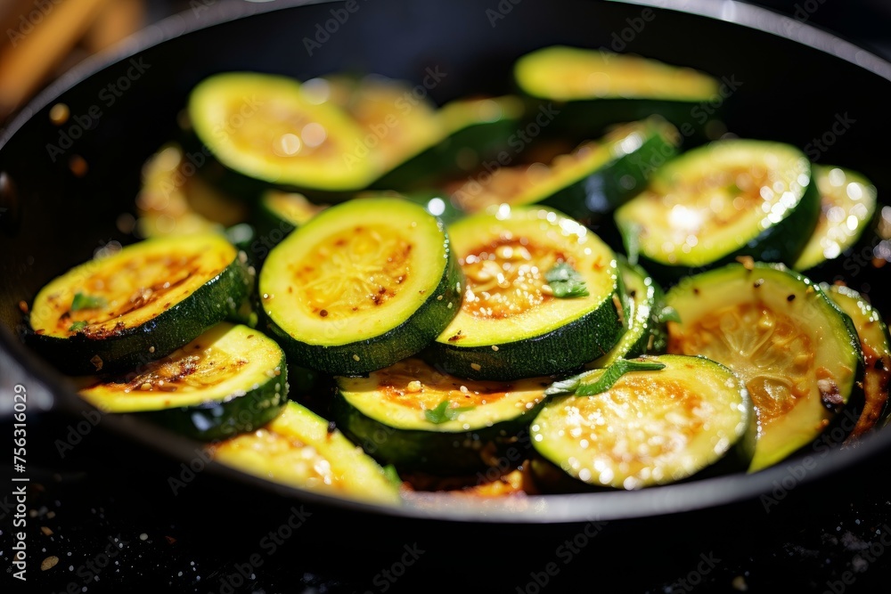 Fresh Sliced zucchini in pan on table. Summer food cuisine dinner slice. Generate Ai Fresh Sliced zucchini in pan on table. Summer food cuisine dinner slice. Generate Ai