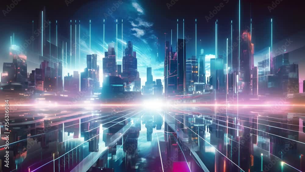 cityscape with space and neon light effect. Modern hi-tech, science, futuristic technology concept. Abstract digital high tech city design for banner background cityscape with space and neon light effect. Modern hi-tech, science, futuristic technology concept. Abstract digital high tech city design for banner background