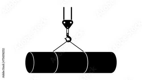 Crane with iron pipes, black isolated silhouette
