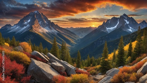 mesmerazing view of autumn sunset over mountains