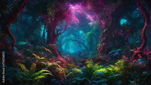 illustration of mesmerazing colorful fantasy forest