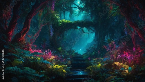 illustration of mesmerazing colorful fantasy forest