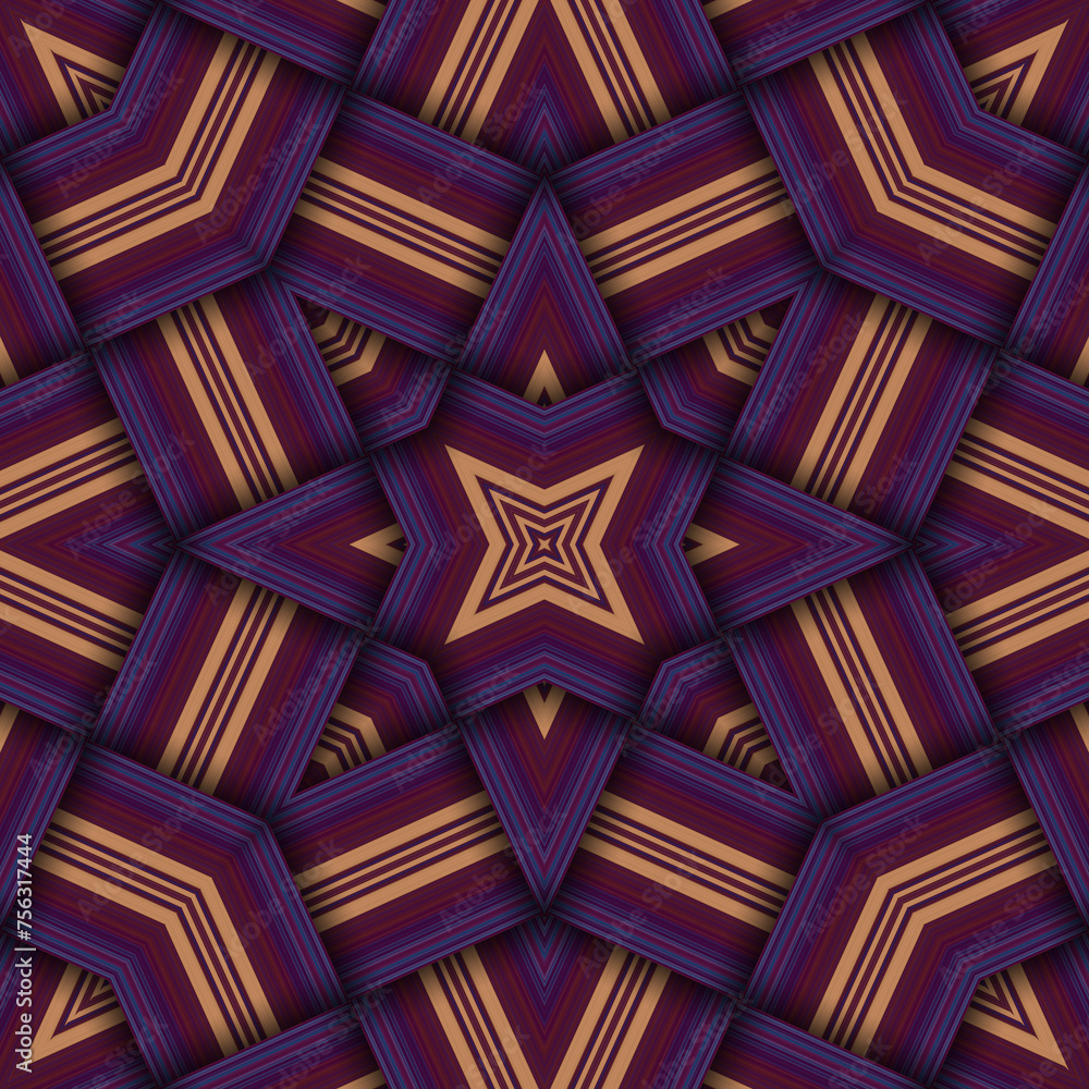 Fototapeta premium Seamless woven star pattern of stripes and lines. Square abstract pattern.