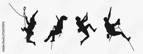 Vector set silhouette of climbing sport, mountain rock climber. Extreme sport concept. Isolated background. Vector illustration. photo