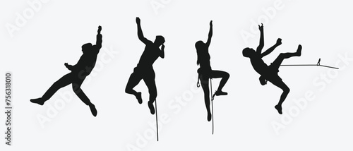 Vector set silhouette of climbing sport, mountain rock climber. Extreme sport concept. Isolated background. Vector illustration.