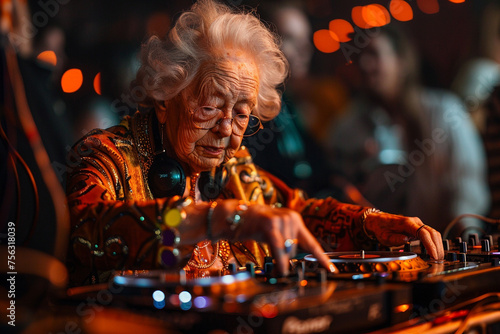 The dance floor comes alive with a DJ grandmother at the helm mixing beats on her turntable with a funky flair