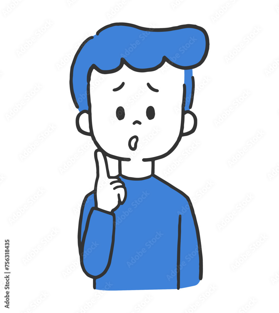 困った顔で考える男性のイラスト