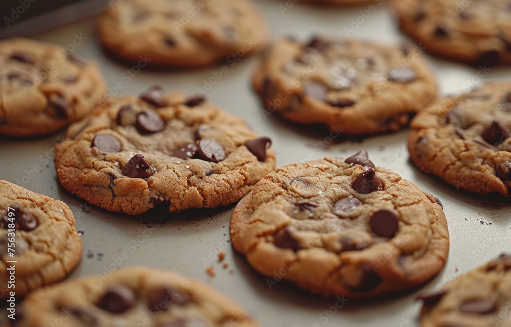 Chocolate chip cookies on baking sheet