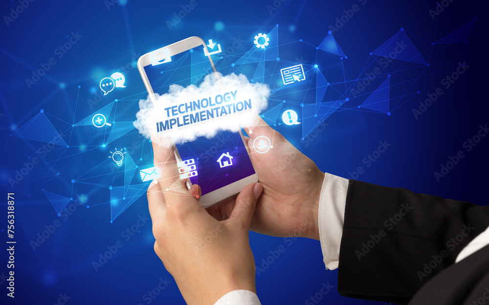 Hand using smartphone with cloud technology concept Hand using smartphone with cloud technology concept