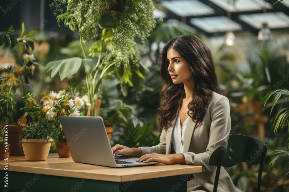A girl works at a laptop. A girl works at a laptop.