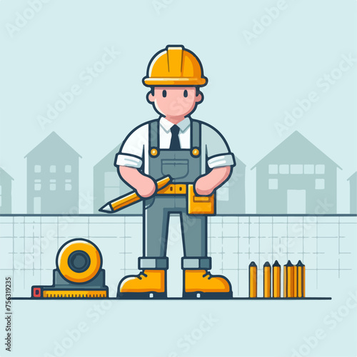 construction worker with helmet and tools