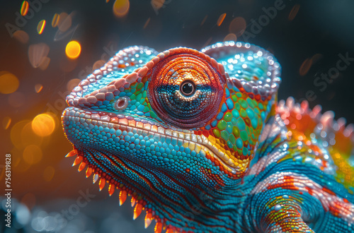 Colorful chameleon is staring at the camera. © Vadim