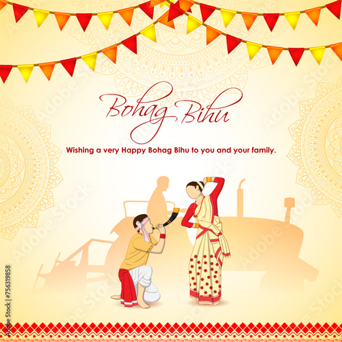 Vector illustration of Happy Bohag Bihu social media feed template