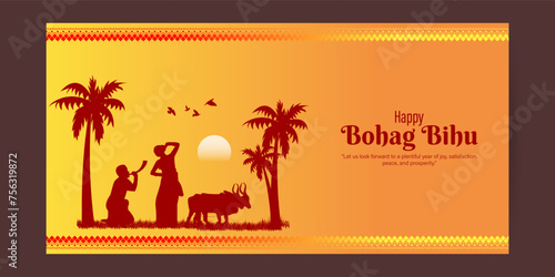 Vector illustration of Happy Bohag Bihu social media feed template