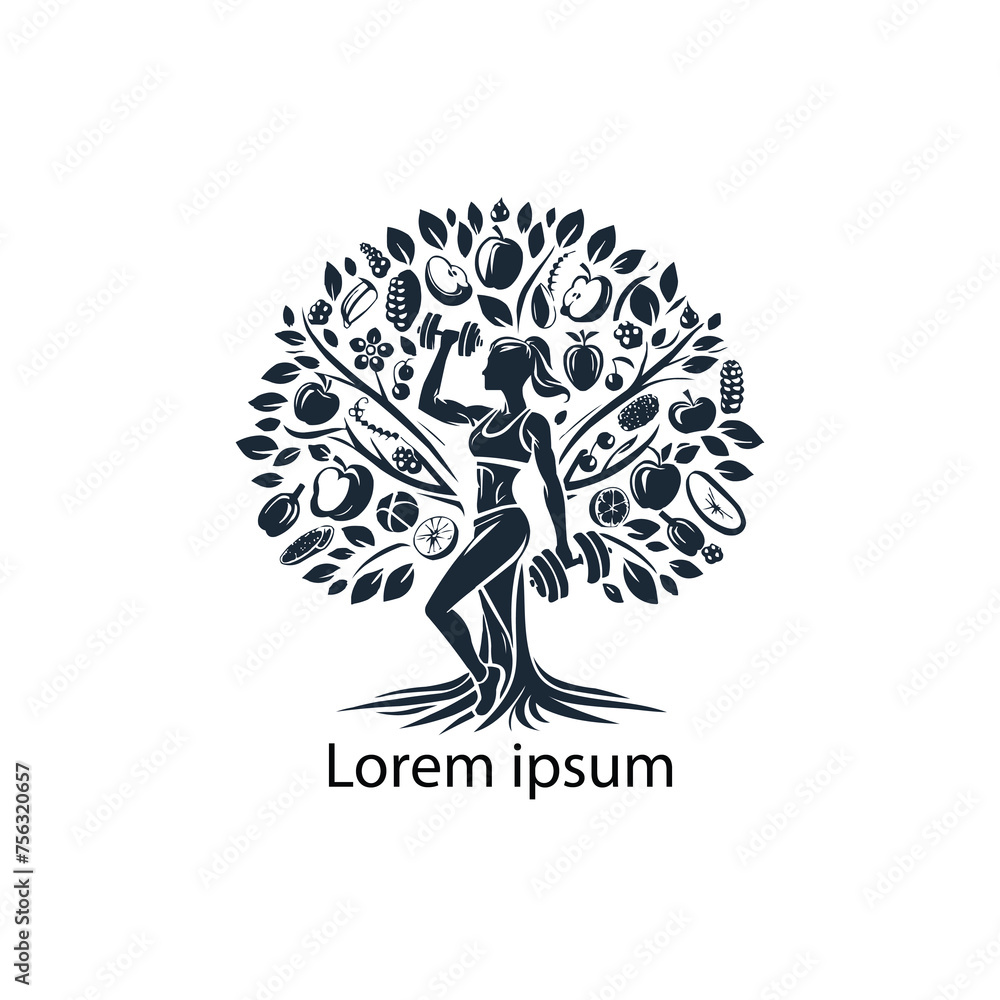 fitness women tree logo on white background