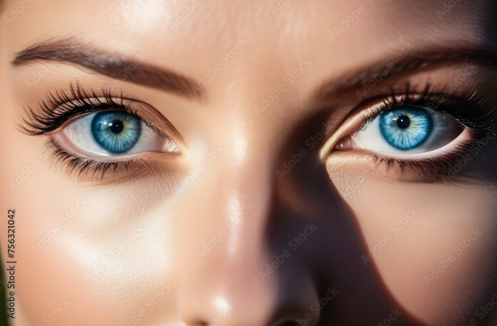 Naklejka premium female blue eyes in close-up. healthy eyesight. vision correction.